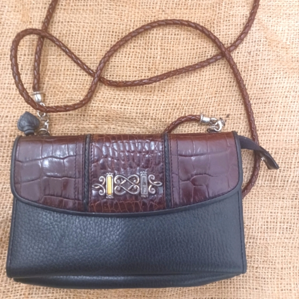 Vintage Bihgton black&brown crossbody organizer women handbag